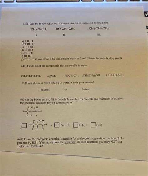 Solved G Rank The Following Group Of Alkanes In Order Chegg