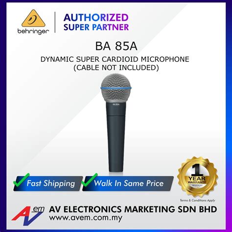 BEHRINGER BA 85A BA85A BA-85A Dynamic Super Cardioid Microphone ...