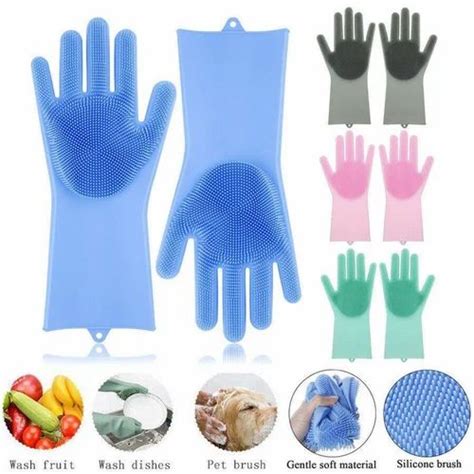 Unisex Rubber Silicon Dish Washing Gloves Design Pattern With Bristles Size Free Size At Rs