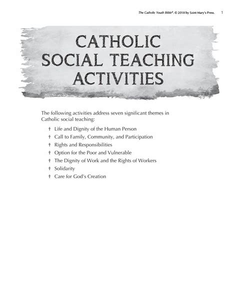 Pdf Catholic Social Teaching Activities Saint Marys Press