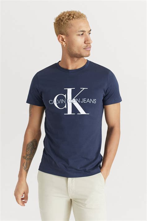 Calvin Klein Jeans T Shirt Iconic Monogram Ss Slim Tee Blå Kläder