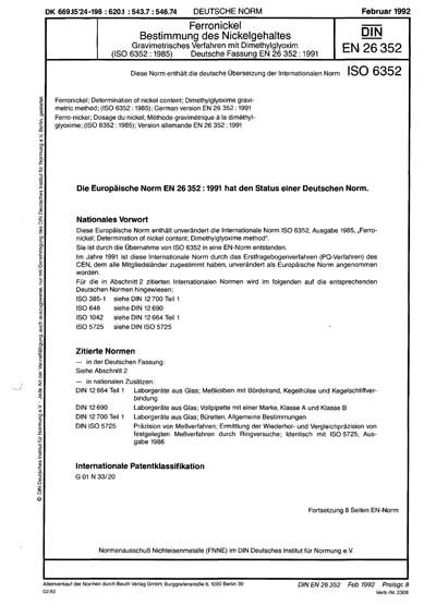 DIN EN 26352:1992 DE - Ferronickel; Bestimmung des Nickelgehaltes ...