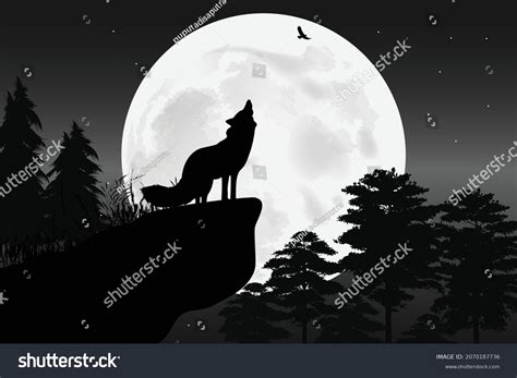 Cute Wolf Moon Silhouette Stock Vector (Royalty Free) 2070187736