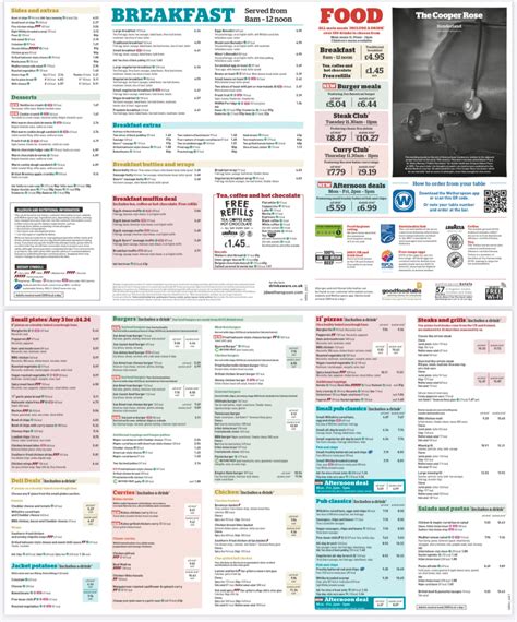 Wetherspoons – The Cooper Rose Sunderland's full menu online