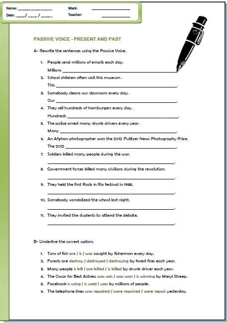 Passive Voice Present And Past Worksheet