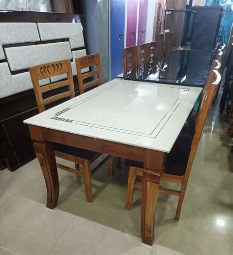 Marble Top 4 Seater Teak Wooden Dining Table Set At Rs 26000 Set In