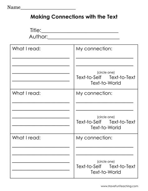 Text To Text Connections Worksheets