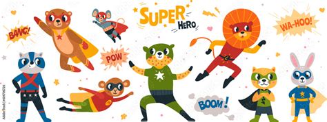 Cute cartoon baby superhero animals, child hero cticker. Isolated ...