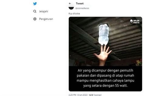 Foto Air Dicampur Pemutih Pakaian Disebut Bisa Hasilkan Cahaya Lampu