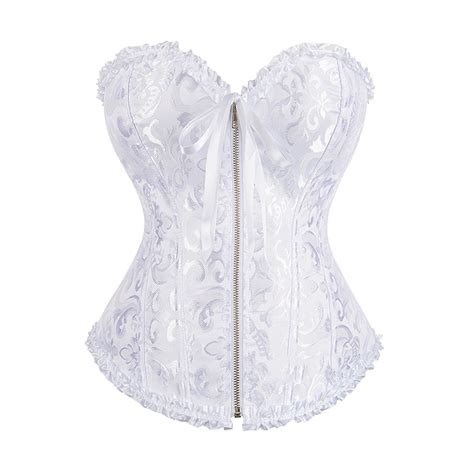 EINCcm Women S Lace Up Boned Overbust Corset Retro Bustier Lingerie Bodyshaper Zipper Top