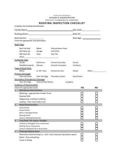 Roofing Inspection Checklist Inspection Checklist Roof Inspection