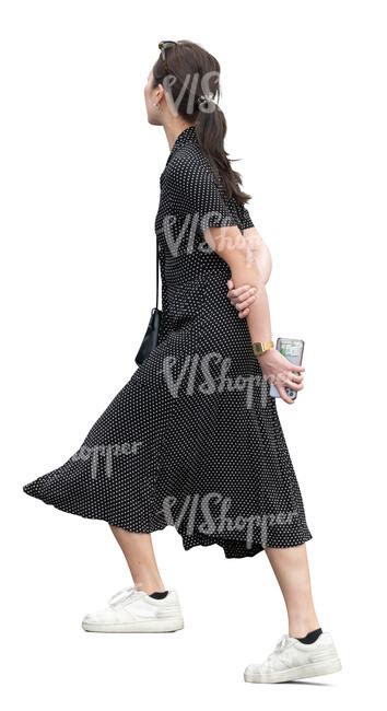 Cut Out Asian Woman In A Dress Walking Up The Stairs Vishopper