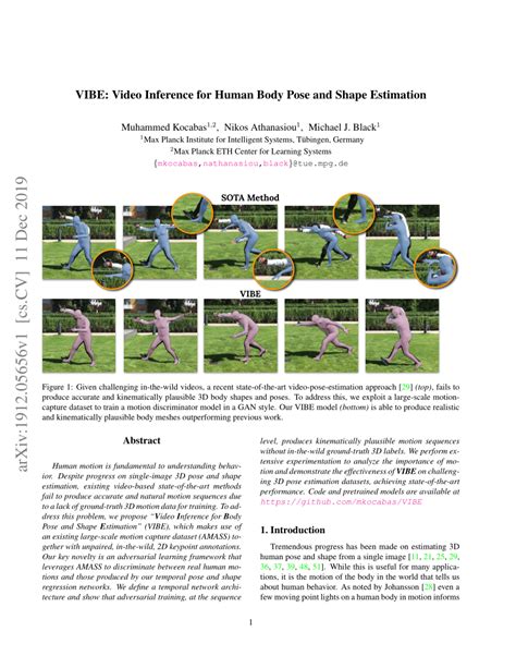 Pdf Vibe Video Inference For Human Body Pose And Shape Estimation