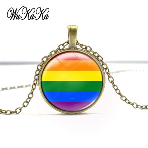 Lgbt Fashion Stainless Steel Rainbow Round Sun Necklace Pendant For