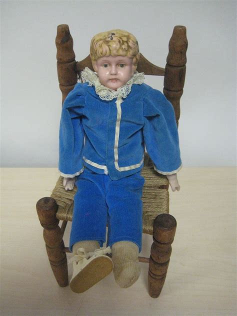 Antique Blonde Hair China Head 12 Doll W Leather Stuffed Body Low