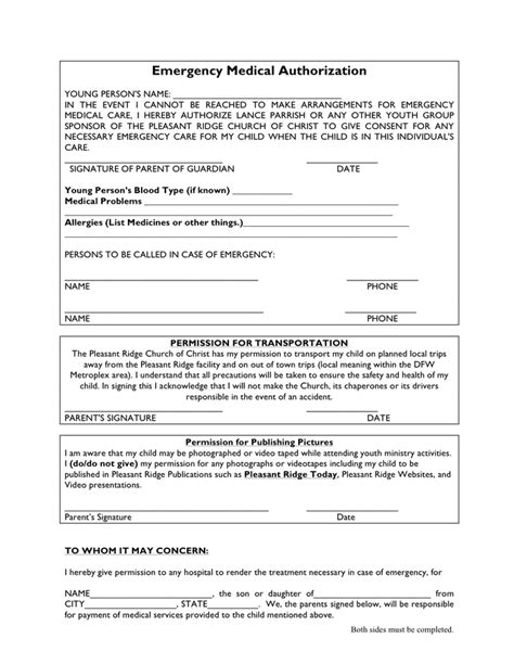 Emergency Medical Authorization Form In Word And Pdf Formats