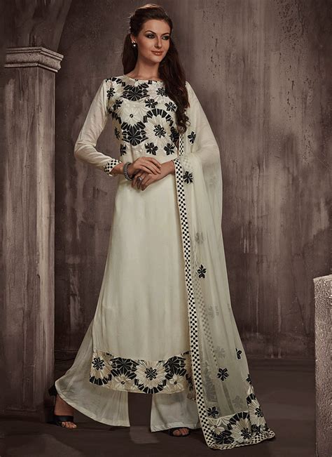 White Georgette Palazzo Suit Salwar Kameez