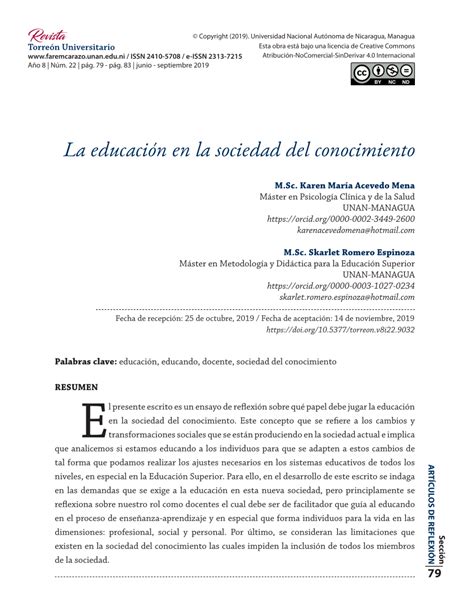 Pdf La Educaci N En La Sociedad Del Conocimiento