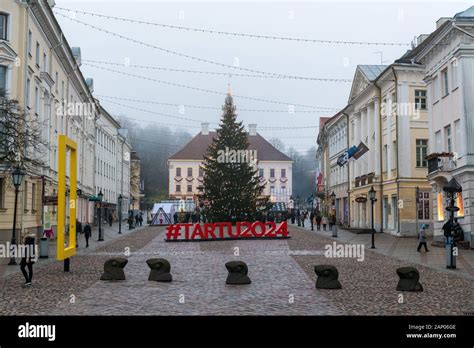 Town Hall Town Square Tartu2024 Sign And Community Christmas Tree In