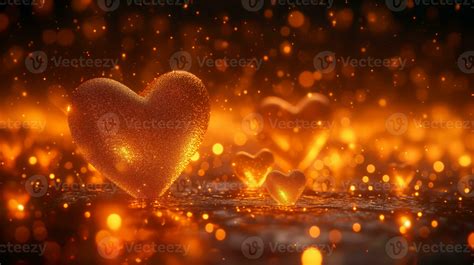 Ai Generated Golden Hearts On Black Background With Sparkles Symbolizing Love And Radiance