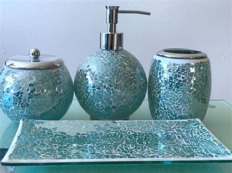 Whole Housewares Bathroom Accessory Set 4 Piece Decorative Glass Bathroom Accessories Set