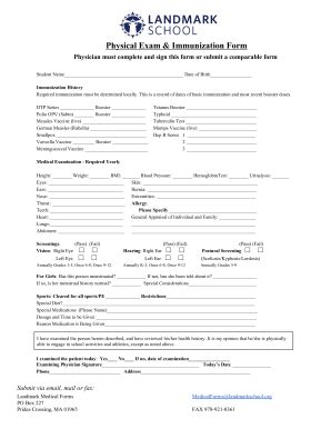 Fillable Online Physical Exam Immunization Form Fax Email Print