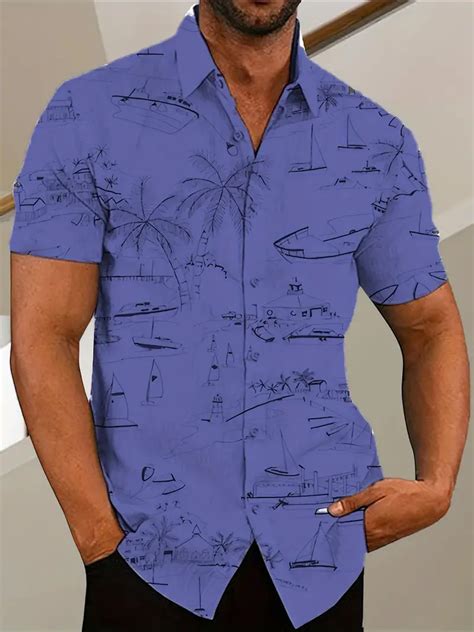 Plus Size Mens Interesting Coconut Trees Boat Graphic Print Temu