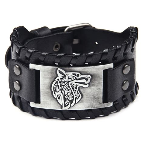 Pulseira De Couro Bracelete Viking Masculino Lobo Fenrir Ragnarok