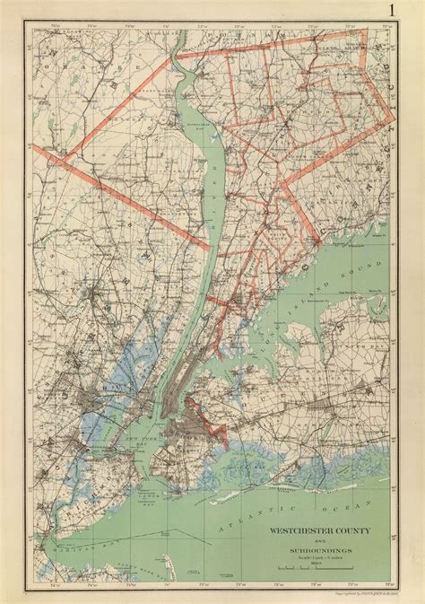 Westchester County And Surroundings New York 1893 Old Town Map