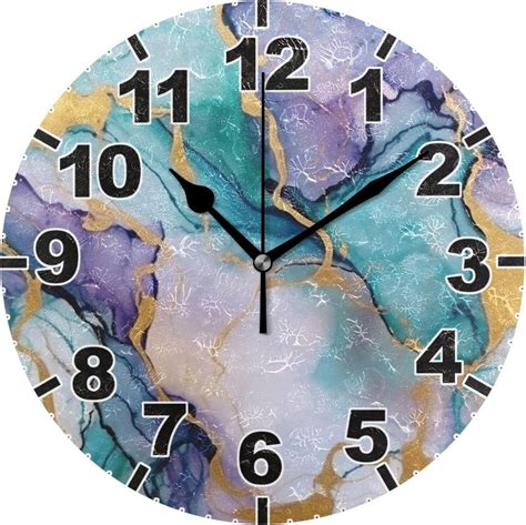 GZHJMY Blue Purple Marble Round Wall Clock Battery Operated Silent Non