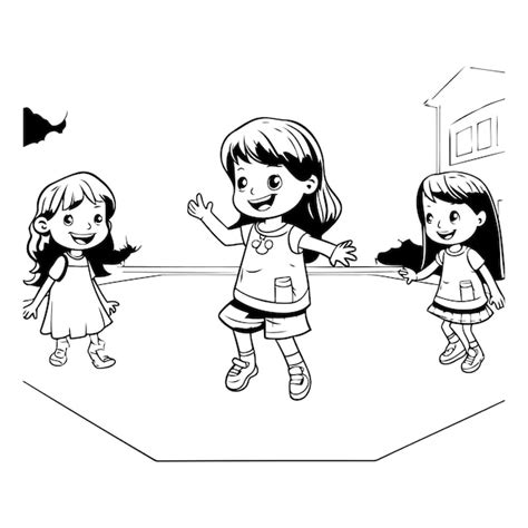 Premium Vector | Children playing in the park Black and white vector ...