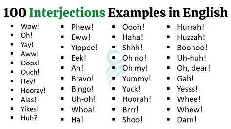 Examples Of Interjection Words Emotions And Reactions Englishilm