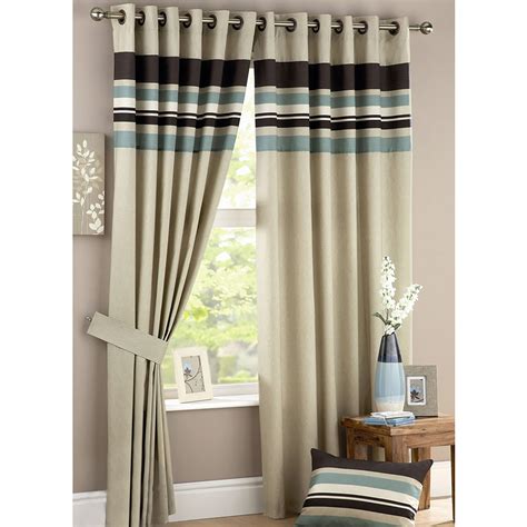 Modern Striped Curtains Half Panama Cotton Eyelet Ring Top Fully Lined ...