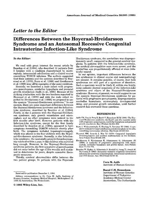 Pdf Differences Between The Hoyeraal Hreidarsson Syndrome And An