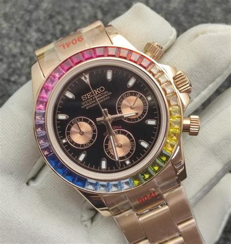 Custom Seiko Rainbow Daytona Mod Rose Gold