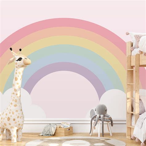 Papier Peint Panoramique Arc En Ciel Chambre Fille Babywall