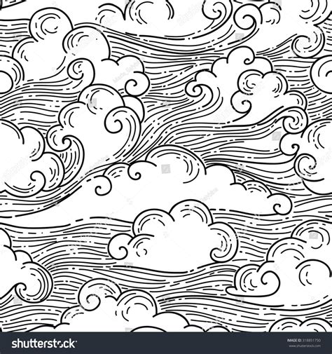 Clouds Seamless Pattern Hand Drawn Illustration Black And White