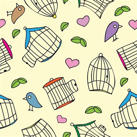 Premium Vector Birds And Bird Cages Seamless Pattern Vector