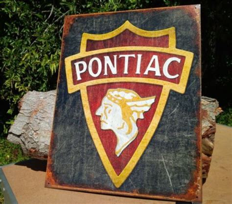 Vintage Pontiac Chief Shield Emblem Tin Metal Classic Sign Auto Car