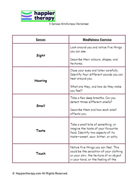 5 Senses Mindfulness Worksheet HappierTHERAPY