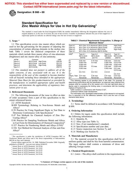 Astm B Standard Specification For Zinc Master Alloys For Use In