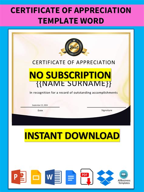 Certificate of Appreciation Template Word | Templates at ...