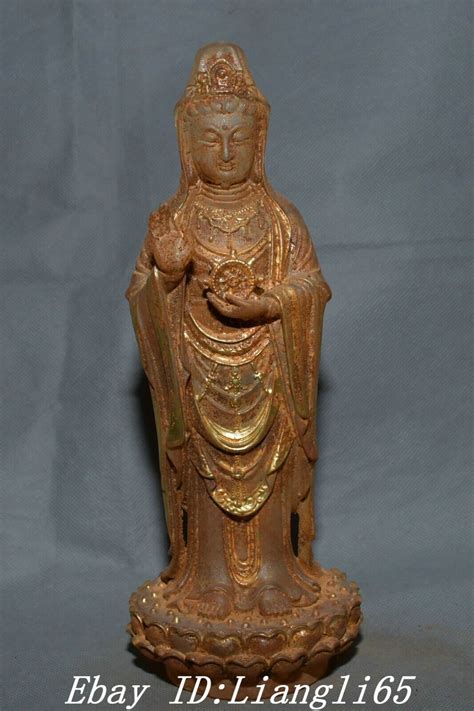 Crystal Gilt Stand Lotus Kwan Yin Guanyin Quanyin Goddess Buddha