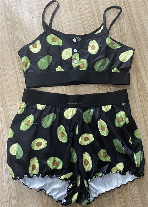 Valentines Day Printed Ruffle Sexy Lingerie Piece Pyjama Set Woman