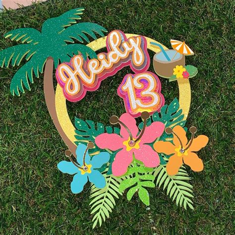 Hawaiian Party Cake Topper Hawaiian Theme Tropical Themed Etsy