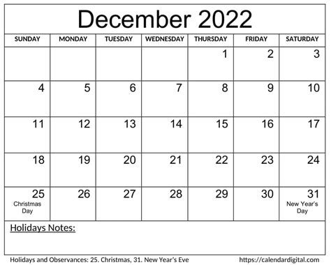 December 2022 Calendar With Holidays Calendar Digital