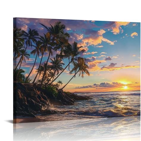 Nawypu Framed Sunset Beach Wall Art Tropical Island Beach Pictures