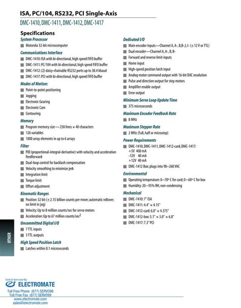 Galil Dmc1410 11 12 Catalog PDF