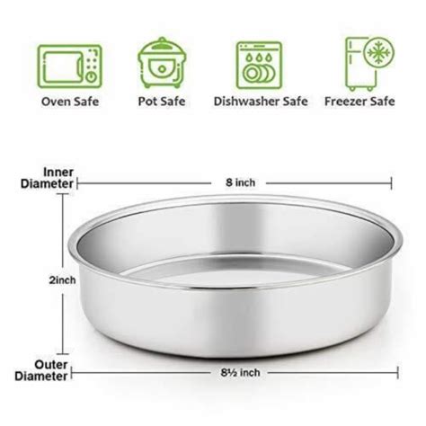 Kitcheniva Stainless Steel Round Layer Cake Baking Pans 8 Set of 3, 1 ...