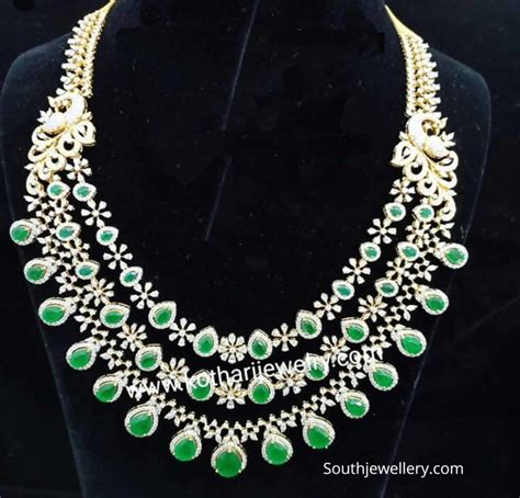 Diamond Emerald Step Necklace Indian Jewellery Designs